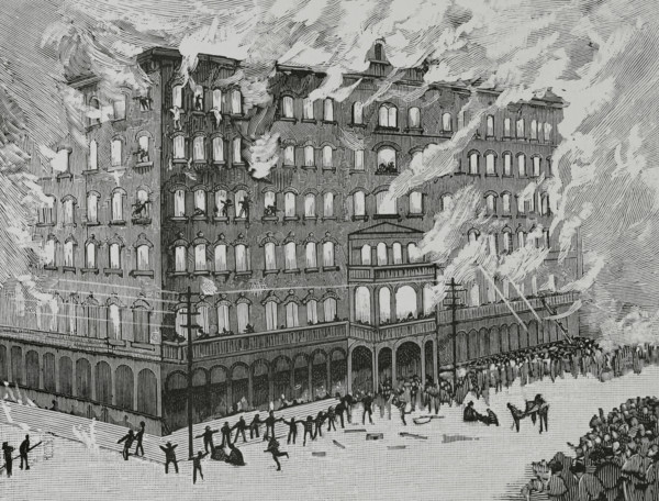 Newhall House Hotel Fire, Wisconsin,  Milwaukee, United States, 1883.  Creator: Unknown.