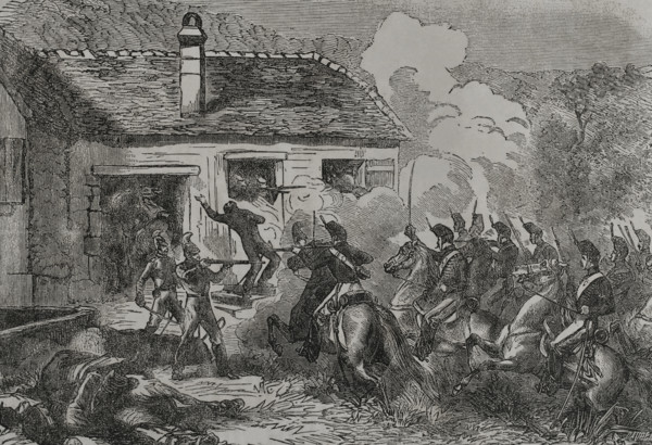 Franco-Prussian War (1870-71): Skirmish between French hussars and...Baden army...,1870.  Creator: Unknown.