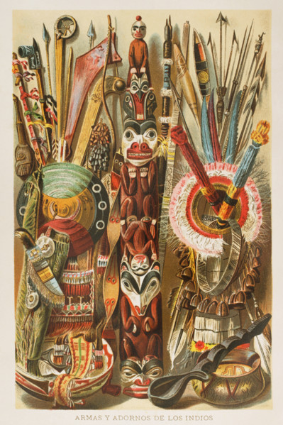 Weapons, utensils and ornaments of American Indians, 1892.  Creator: Unknown.