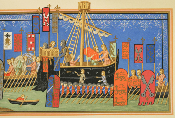 Embarkation of knights of the Order of the Holy Spirit to the Holy Land, Crusades, 1877.   Creator: Unknown.