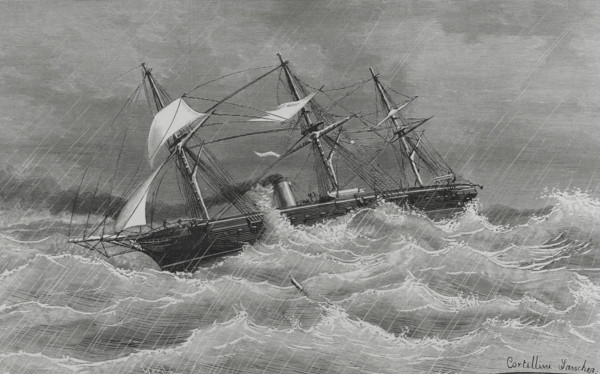 Crossing of the war frigate 'Navas de Tolosa' to the Pacific ports, 1882, (1883).   Creator: Tomás Carlos Capuz.