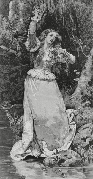 Ophelia, fictitious character from the play "Hamlet" by William Shakespeare (1564-1616), 1883. Creator: Unknown.