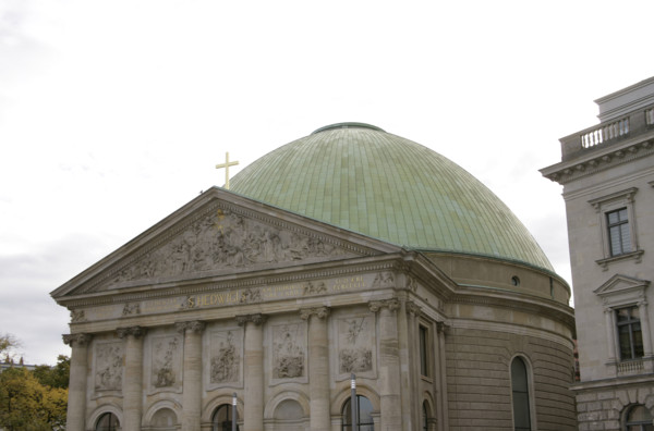 General view of the facade, St Hedwig's Cathedral, (St Hedwigs-Kathedrale), Berlin, Germany, 2025.  Creator: LTL.