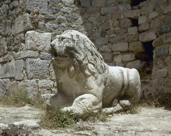 Statue of a lion, Baths of Faustina, Miletus, Aydin province, Anatolia, Turkey, Imperial era (1999). Creator: LTL.