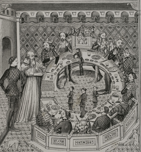 King Arthur’s Round Table, 14th-century miniature, 1877. Creator: Unknown.