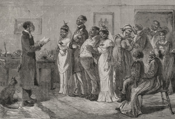 A wedding before the municipal judge, customs of free blacks in the United States, 1878.  Creator: Unknown.