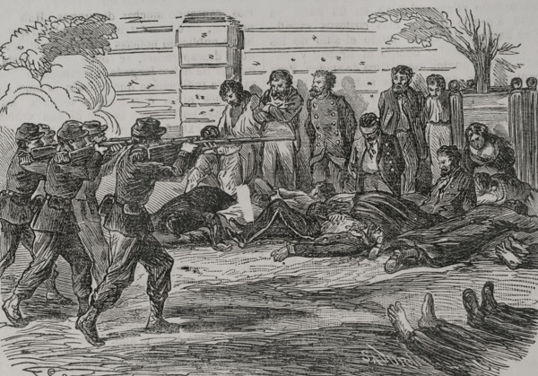 Shootings of Communards at the Jardin du Luxembourg, (Luxembourg Gardens), after the defeat…1871. Creator: Celestino Sadurni.