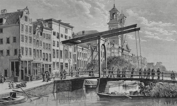 Canal Houtgracht with drawbridge, Amsterdam, Netherlands, 1883. Creator: Tomás Carlos Capuz.