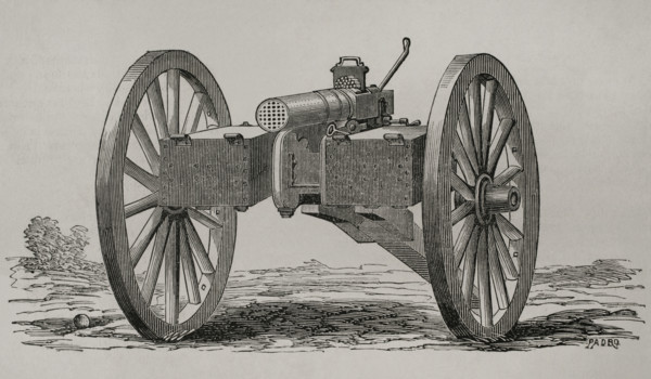 Christophe-Montigny Mitrailleuse - Hand-crank operated, front view, 1870.  Creator: Tomas Padro Pedret.