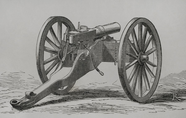 Christophe-Montigny Mitrailleuse - Hand-crank operated, back view, 1870. Creator: Unknown.
