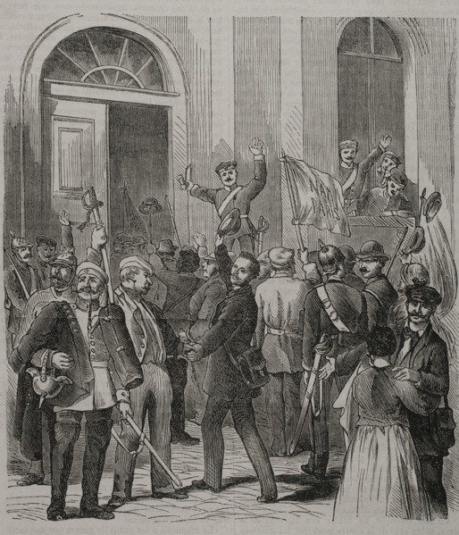 Franco-Prussian War (1870-71); pro-war demonstration in Berlin..., 1870.  Creator: Unknown.