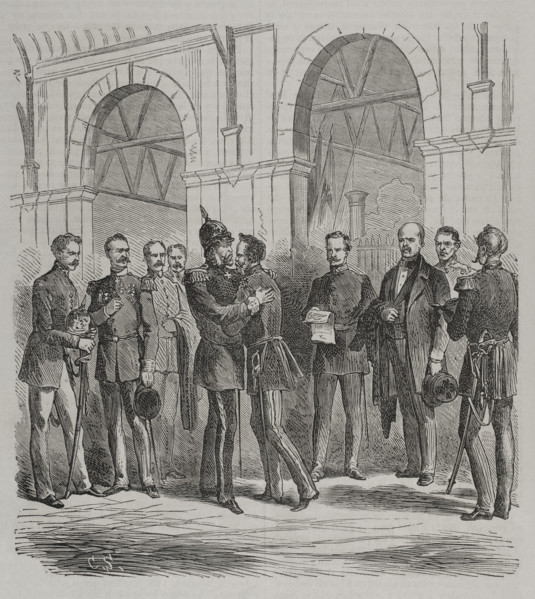 Franco-Prussian War (1870-71); King William I arriving from Ems, Berlin railway station, 1870.  Creator: C. S..