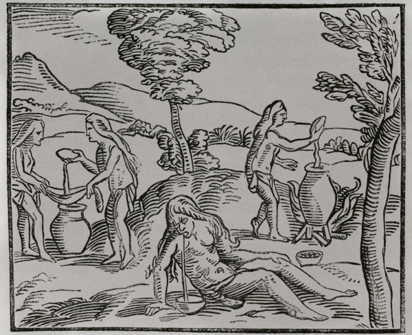 Preparation of chicha in ancient Hispaniola: washing and soaking the cereal..., America, 1892. Creator: Unknown.
