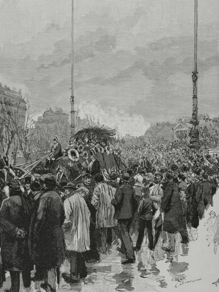 Gambetta's funeral in Paris, January 6, 1883, (1883).  Creator: Bernardo Rico.