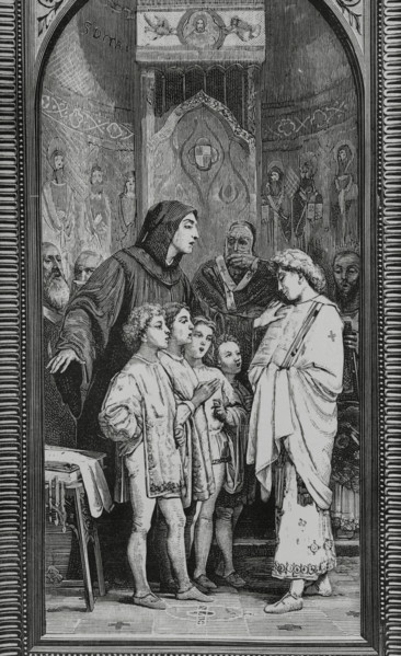Monk Guido of Arezzo rehearsing in front of Pope John XIX (d1032), 1883.  Creator: Unknown.