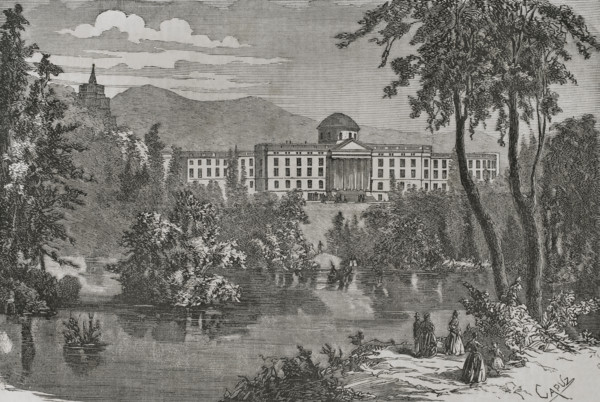General view of Wilhelmshöhe Palace, at the Prussian city of Kassel, 1870.  Creator: Tomás Carlos Capuz.