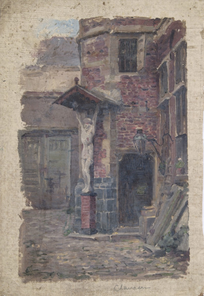 Study of a calvary on a building exterior, (northern Europe), mid-late 1870s. Creator: George Clausen.
