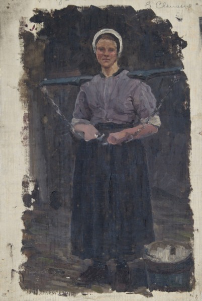 Study of a woman carrying a yoke across her shoulders, Papendrecht, Holland; Papendrecht, 1874, 1874 Creator: George Clausen.