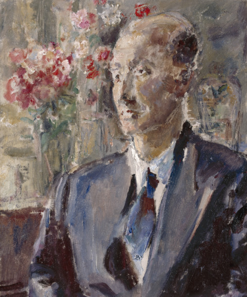 Portrait of a man with flowers in the background, (1930s?). Creator: Ethel Walker.