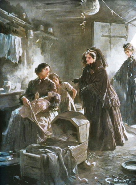 'Queen Victoria and the poor: Her Majesty visiting a cottage home', (1901).  Creator: Gennaro Amato.
