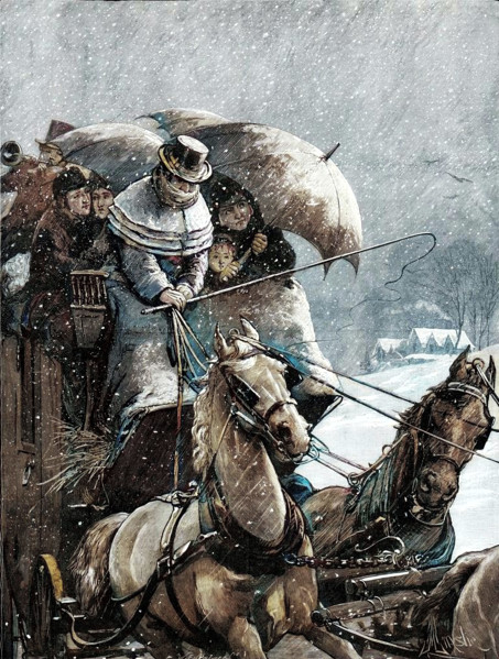 A Christmas Journey as we Used to Do It - drawn by A. E. Emslie, 1881. Creator: William James Palmer.