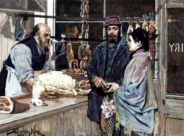 Their Christmas Dinner - Goose, drawn by G. King, 1883. Creator: Eugène Froment.