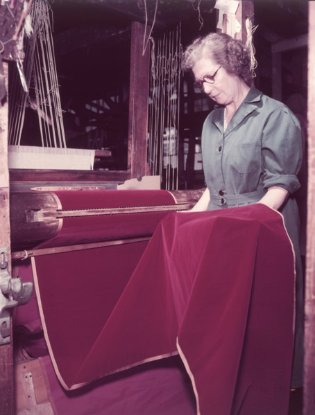 Weaving velvet for the coronation robe, Braintree, Essex, c1953.  Creator: Arthur Charles Kirby Ware.