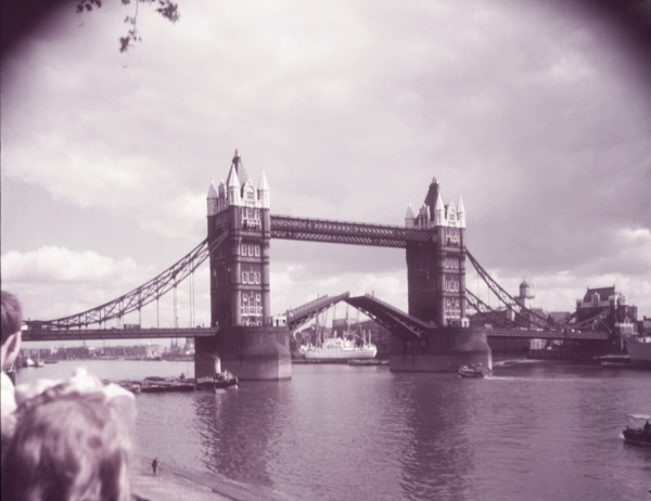 Tower Bridge with bascules raised, London, c1955. Creator: Arthur Charles Kirby Ware.
