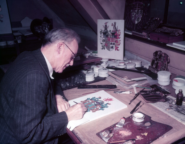 Mr. Powell (Herald Painter), College of Arms, London, c1953. Creator: Arthur Charles Kirby Ware.