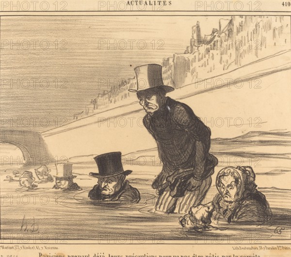 Parisiens prenant déjà leurs précautions pour ne pas être rôtis par la comète, 1857. Creator: Honore Daumier.
