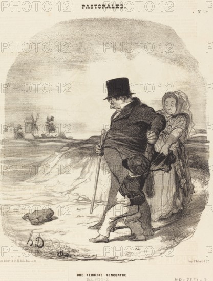 Une terrible rencontre, 1845. Creator: Honore Daumier.