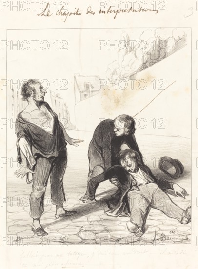 Fallait pas me tutoyer, j'suis dans mon droit; - il m'a dit tu moi je dis assomme, 1843.  Creator: Honore Daumier.
