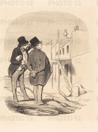 Two men amid ruins, 19th century. Creator: Honore Daumier.