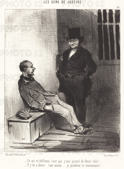Ce qui m'chiffonne c'est que j'suis accusé de douze vols!, 1846.  Creator: Honore Daumier.