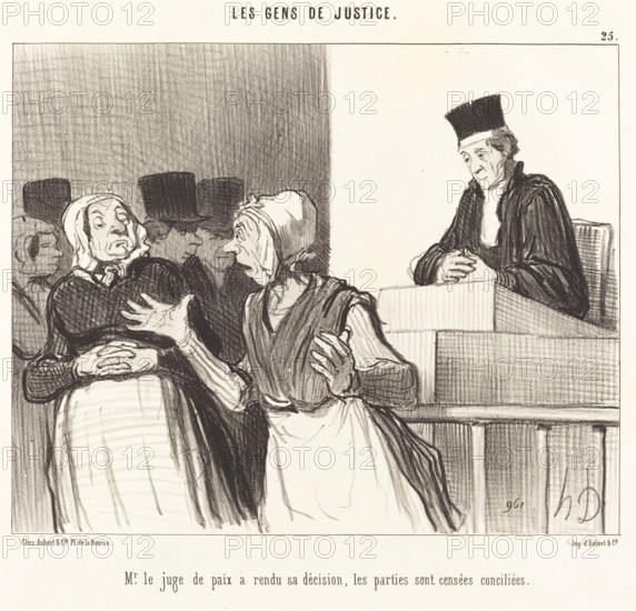 Mr. le juge de paix a rendu sa décision, les parties sont censées conciliées, 1846. Creator: Honore Daumier.