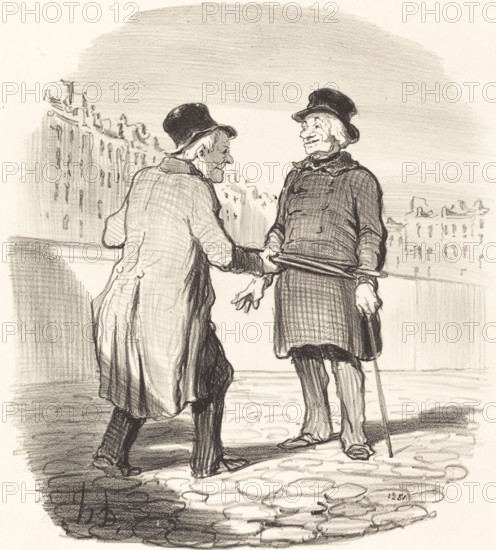 - Je vous arrête, mauvais sujet .... je parie que vous allez faire votre cour aux dames!.., 1852. Creator: Honore Daumier.