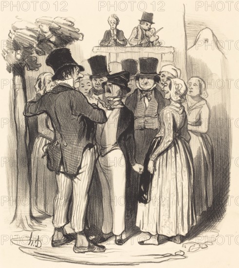 - Ah! Gringalet d'Paris.... tu viendras faire danser deux fois ma Catherine toi..., 1845. Creator: Honore Daumier.