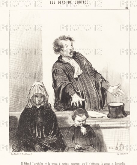 Il défend l'orphelin et la veuve, à moins pourtant qu'il n'attaque la veuve et l'orphelin, 1846. Creator: Honore Daumier.