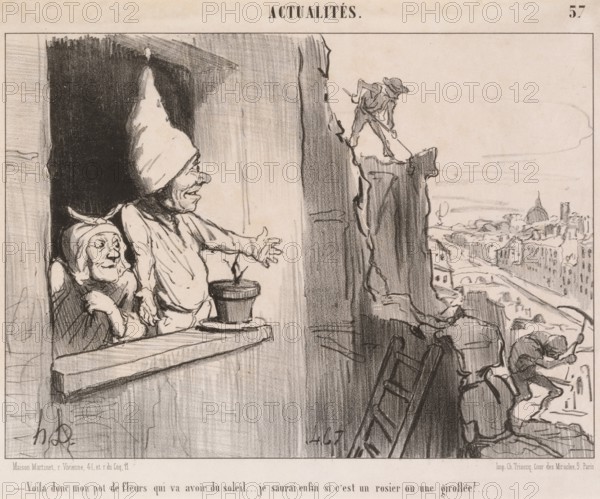 Voilà donc mon pot de fleurs qui va avoir du soleil..., 1852.  Creator: Honore Daumier.