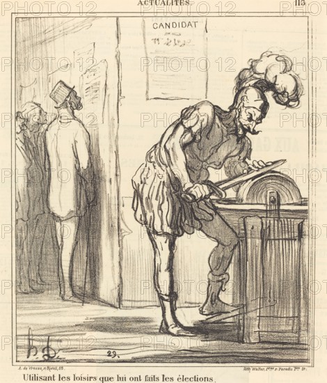 Utilisant les loisirs que lui ont faits les élections, 1869. Creator: Honore Daumier.