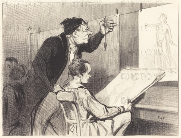 Mission pénible et délicate du professeur de dessin..., 1846. Creator: Honore Daumier.