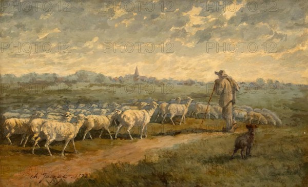 Landscape with a Herd, 1872. Creator: Charles Emile Jacque.