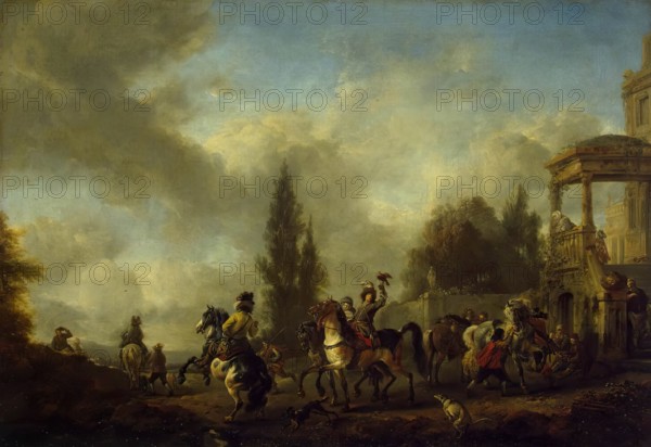 Huntsmen Setting Out, 1650. Creator: Philip Wouverman.