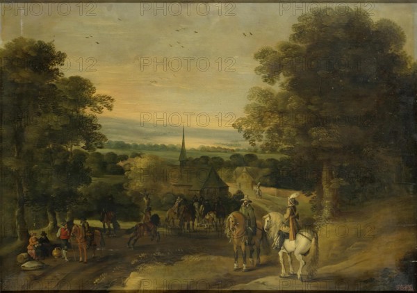 Landscape with a Cavalry Group, 1650. Creator: Izaak van Oosten.