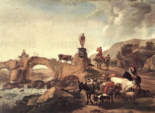 Italian Landscape with a Small Bridge, 1656. Creator: Nicolaes Berchem.