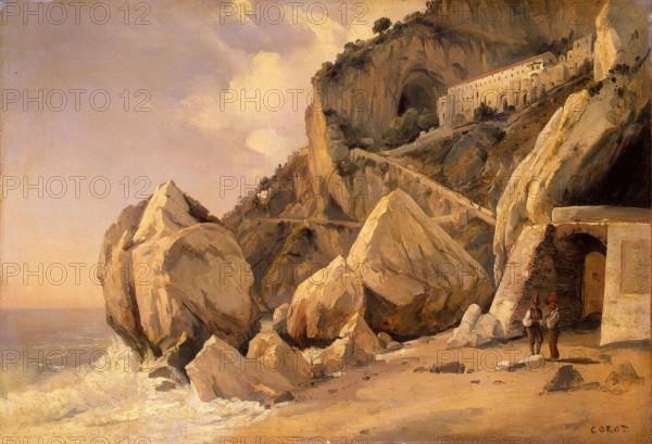Rocks in Amalfi, 1828. Creator: Jean-Baptiste-Camille Corot.