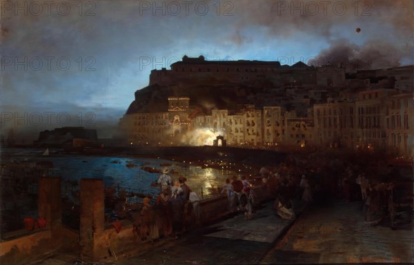 Fireworks in Naples, 1875. Creator: Oswald Achenbach.