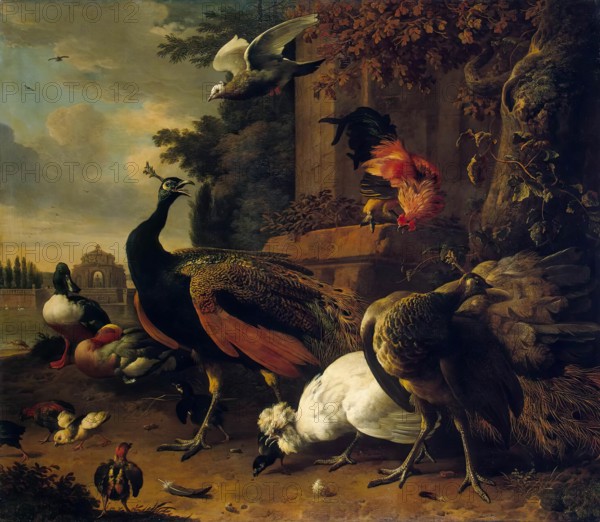 Birds in a Park, 1686. Creator: Melchior d'Hondecoeter.
