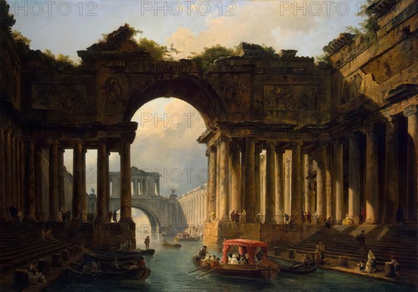 Architectural Landscape with a Canal, 1783. Creator: Hubert Robert.