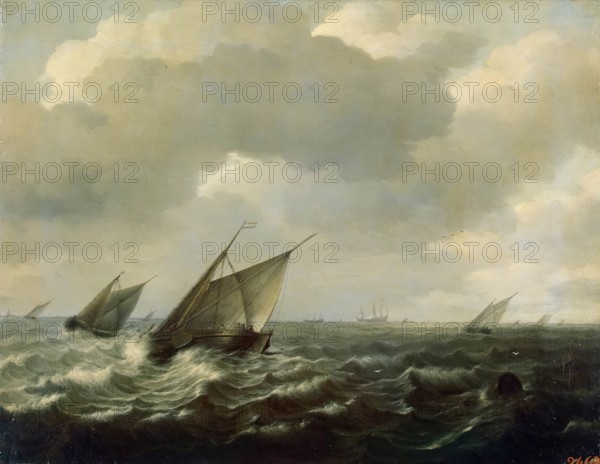 Sailing Vessels in a Strong Wind, 1660. Creator: Hendrik Martensz. Sorgh.